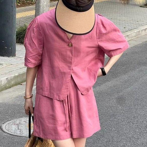 Dopamine French Chic New Chinese Style Summer Suit: Elegant Top & Wide-Leg Shorts, Retro Versatile Two-Piece Set