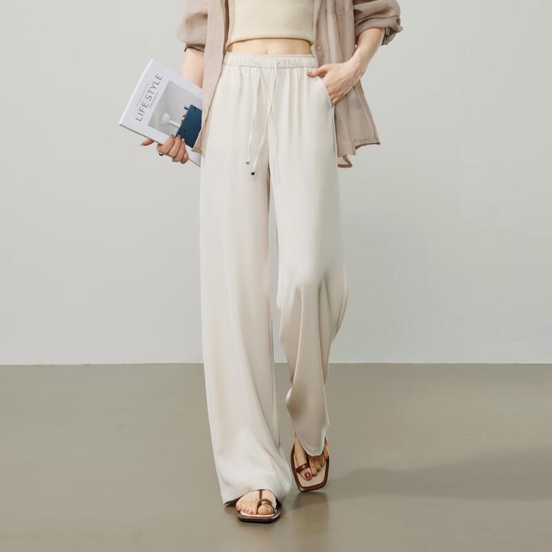 Women s High-Waist Ice Silk Straight-Leg Suit Pants 32