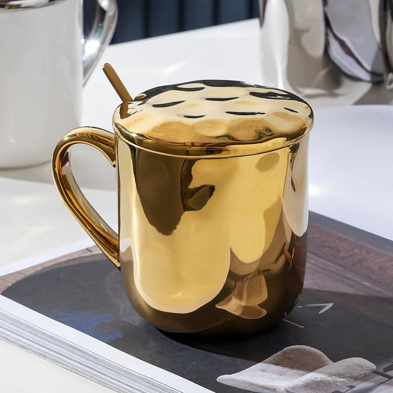 European Style Ceramic Cup with Lid and Spoon High Value Large Capacity Mug High Temperature Resistant Householdcup Set Small Gift