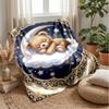 Teddybären mit Mond und Sternen Thema Decke Leichte Warme Flanelldecke Dekorative Überwurfdecke für Heimdekoration