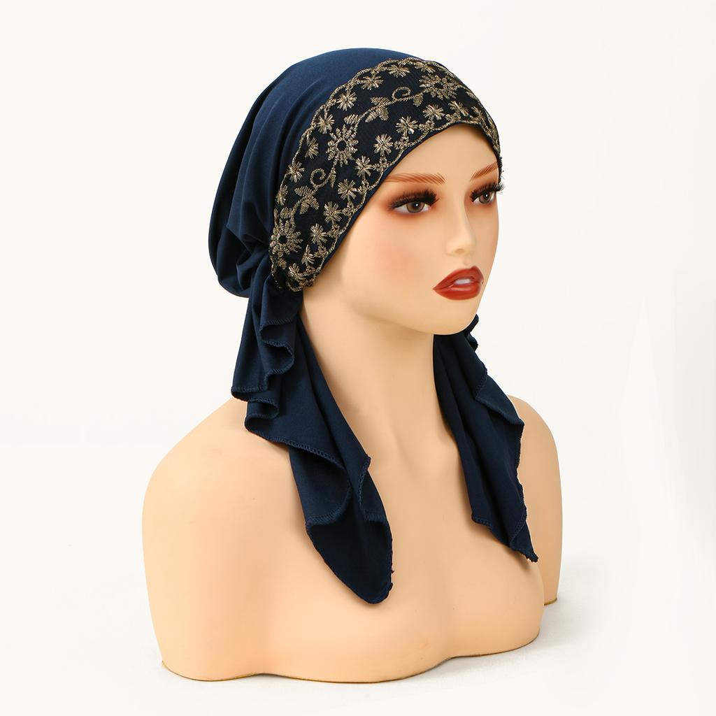 Golden Stripes Elastic Hat Cap For Woman Muslim Hijab Headband Middle East Instant Scarf Hijab Islamic Turban Bandana 20*43Cm