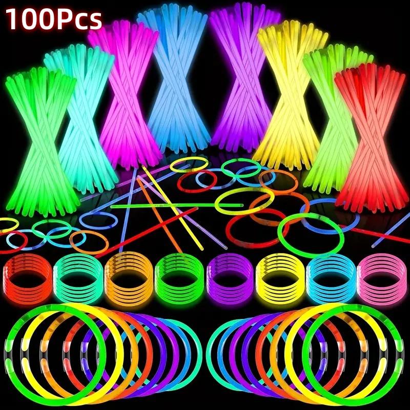 

100 шт. 8-дюймові неонові палички-світилки Іграшки Яскраві різнокольорові світловідбиваючі стрічки для DIY-прикрас, вечірок, подарунків, днів народження, декору на Хелловін