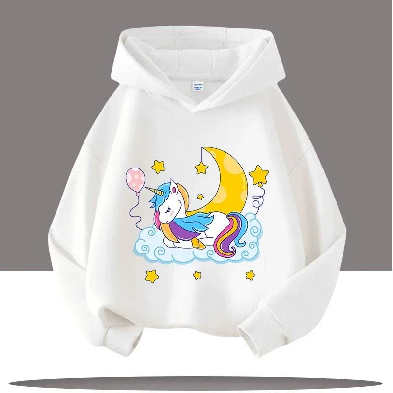 

Children s Fashion Hooded Sweatshirt Cartoon Cute Unicorn Print Girl Autumn and Winter Casual Comfortable Soft Pullover Top 110