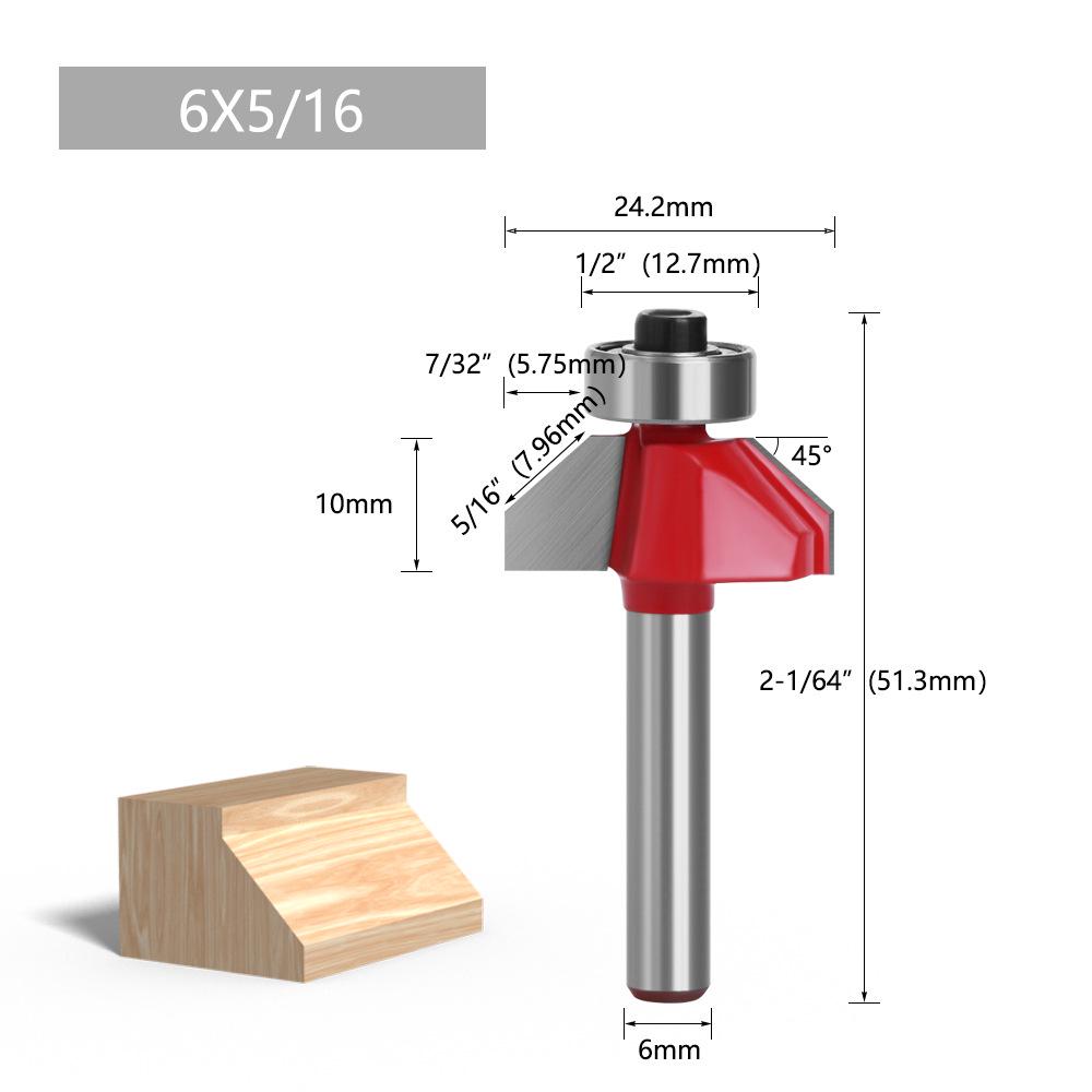 1/4" Shank 6-Pattern Beveled Lace & Round Head Woodworking Relief and Semi-Circular Knife Milling Trimmer.