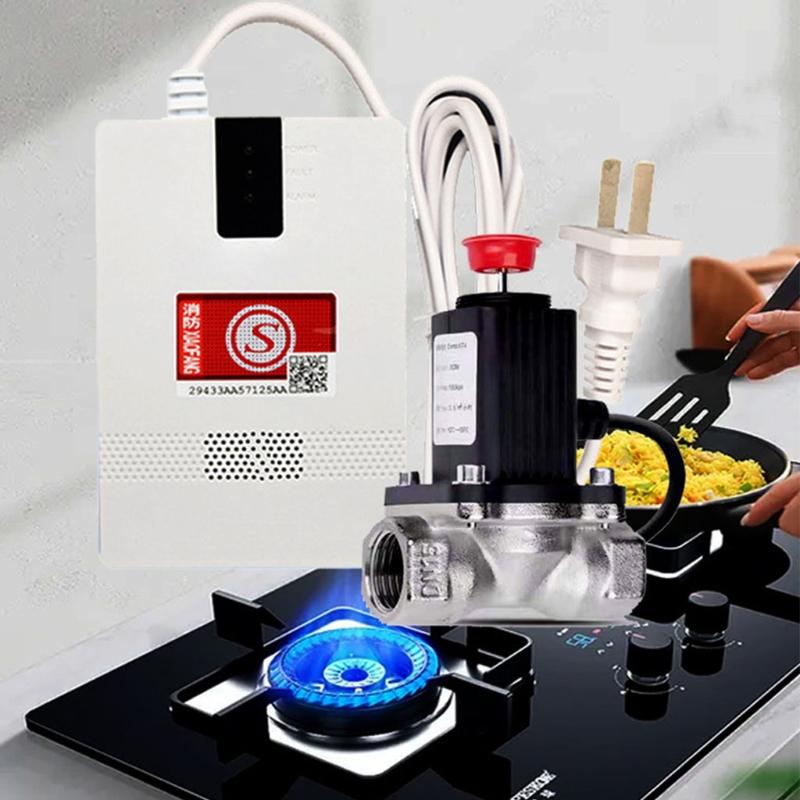 Natural Gas Leakage Sensor LPG Methane Leak Alarm Detector with Solenoid for Valve DN15 DN20 Auto Shut Off Gas Cylinder