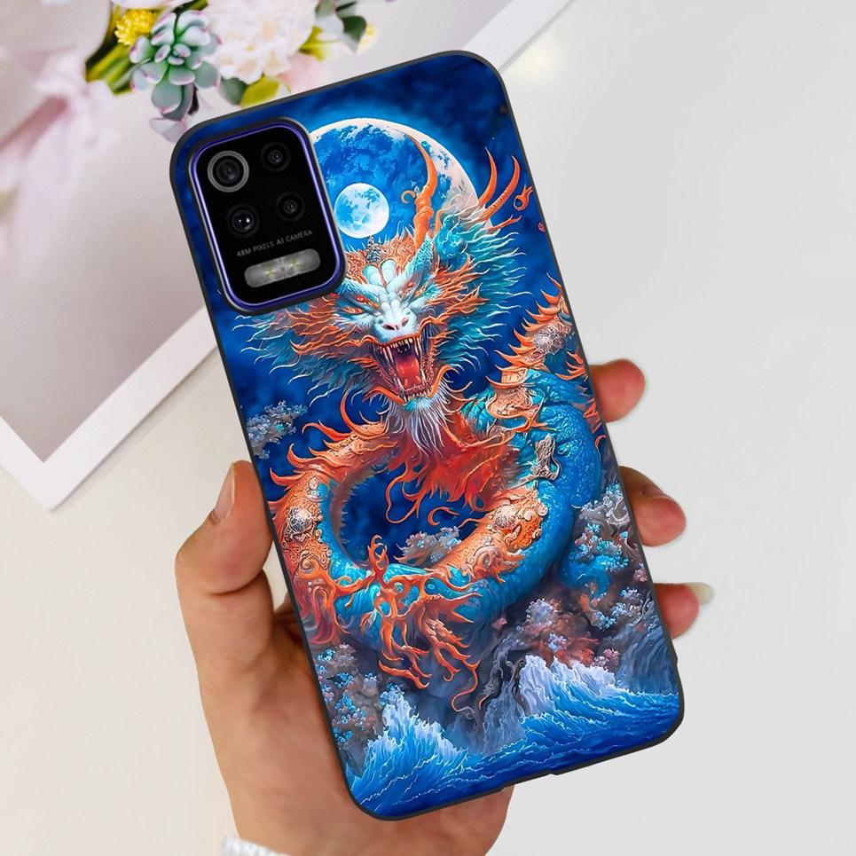 Para LG K52 2020 / LG Q52 2020 Funda Trasera Calavera Dragón Estilo Genial Dibujos Animados Carcasas Parachoques Bumper de Silicona Suave Negro Para LG K22 2020