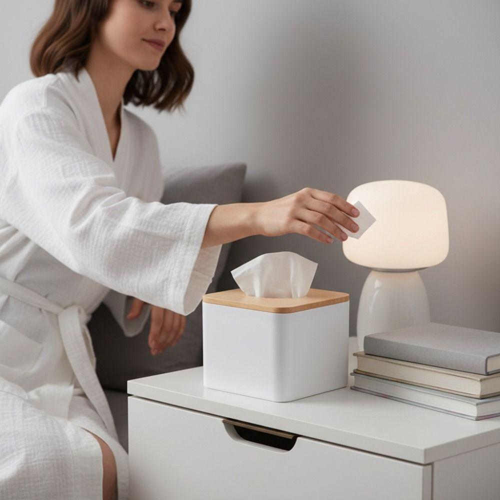 Removable Wood Cover Tissue Box Cover Wood, PP Paper Towel Dispenser Tissue Box Holder Home Use