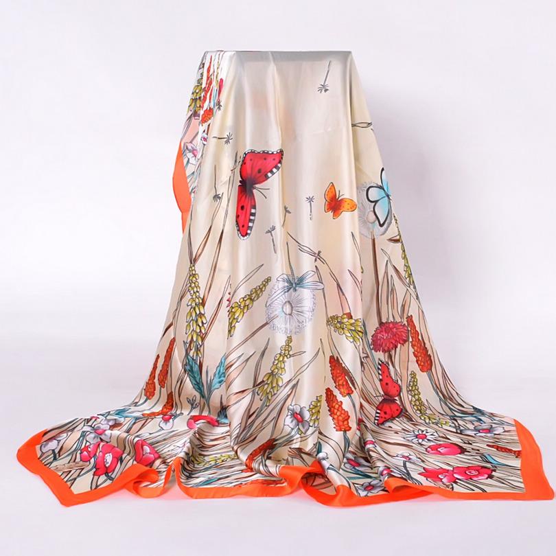 

[BYSIFA] Ladies Silk Scarf Shawl Spring Autumn Women Large Square Scarves New Accessories Blue Silk Head Scarf Cape 110*110cm