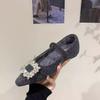 Flat bottom velvet square buckle rhinestone single shoes 2025 autumn and winter new casual versatile temperament Mary Jane Mao shoes women