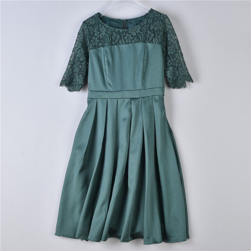 

216 Classy Daily Order Satin Accessible Luxury Half Sleeve Dress Female 74522 Lace Slim Fit Waist-Controlled Slimming Mid-Length Skirt 1 Dark Green All yards
