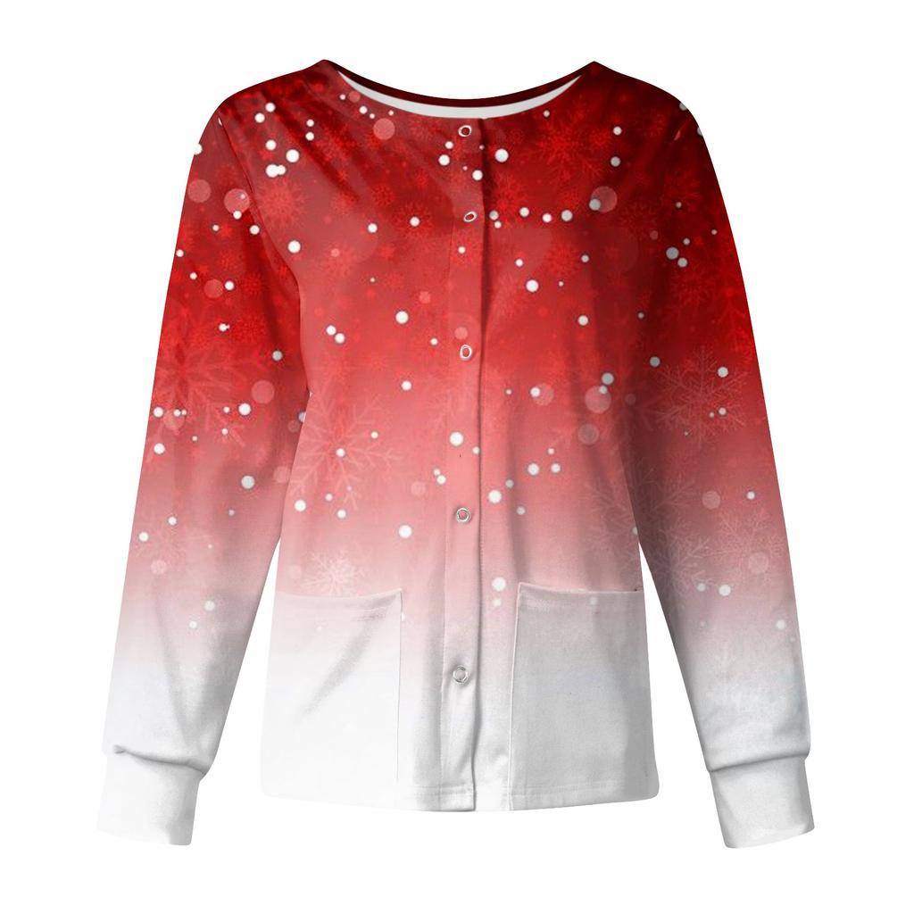 Top da donna a maniche lunghe con motivo, tasca da lavoro, colletto alla coreana, monopetto, giacca salopette protettiva, top di Natale