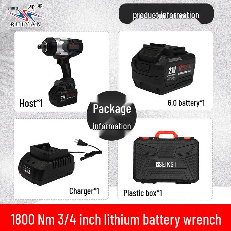 

Jingyi Gong Industrial-Grade 1800 Torque Brushless Electric Wrench with Lithium Battery