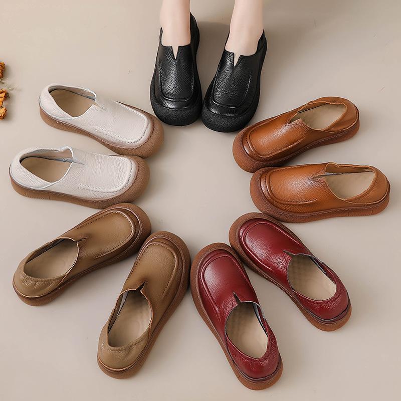 Μόδα Νέα Αυθεντικά Δερμάτινα Φλατ Γυναικεία Παπούτσια Οδήγησης 2025 Άνοιξη Λόφερ Χειροποίητες Ρετρό Μοκασίνες Γυναικεία Άνετα Παπούτσια με Φαρδιά Μύτη