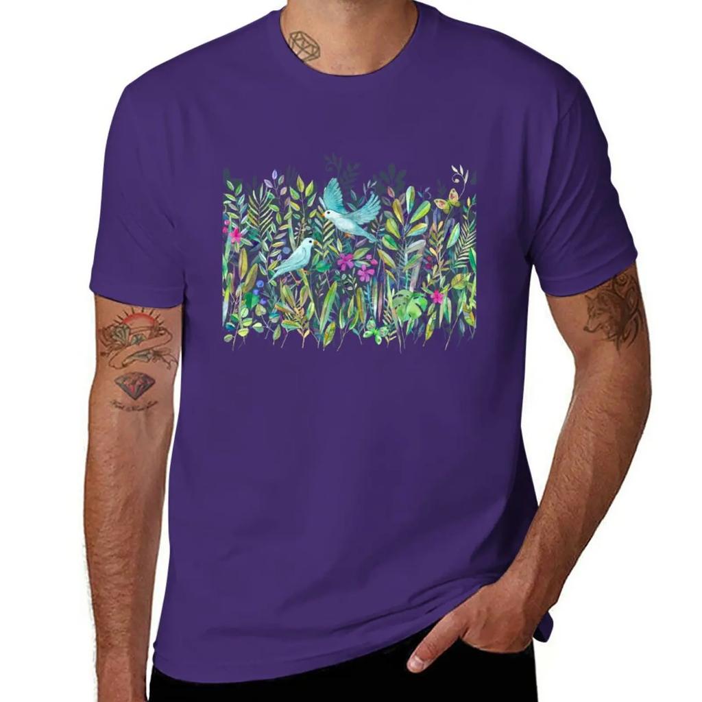 Little Garden Birds In Watercolor T-Shirt Customizeds Quick-drying Anime Clothes Aesthetic Clothing Workout Shirts for Men