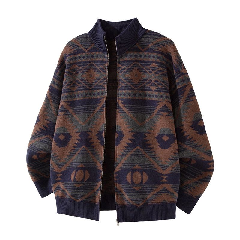 

Qiqiu Men s Clothing Luffy Island Half-high Collar Zip-up Cardigan sweater Men s Loose Pu Shuai Casual Outerwear Knitted Top Green Coffee 165/80 a