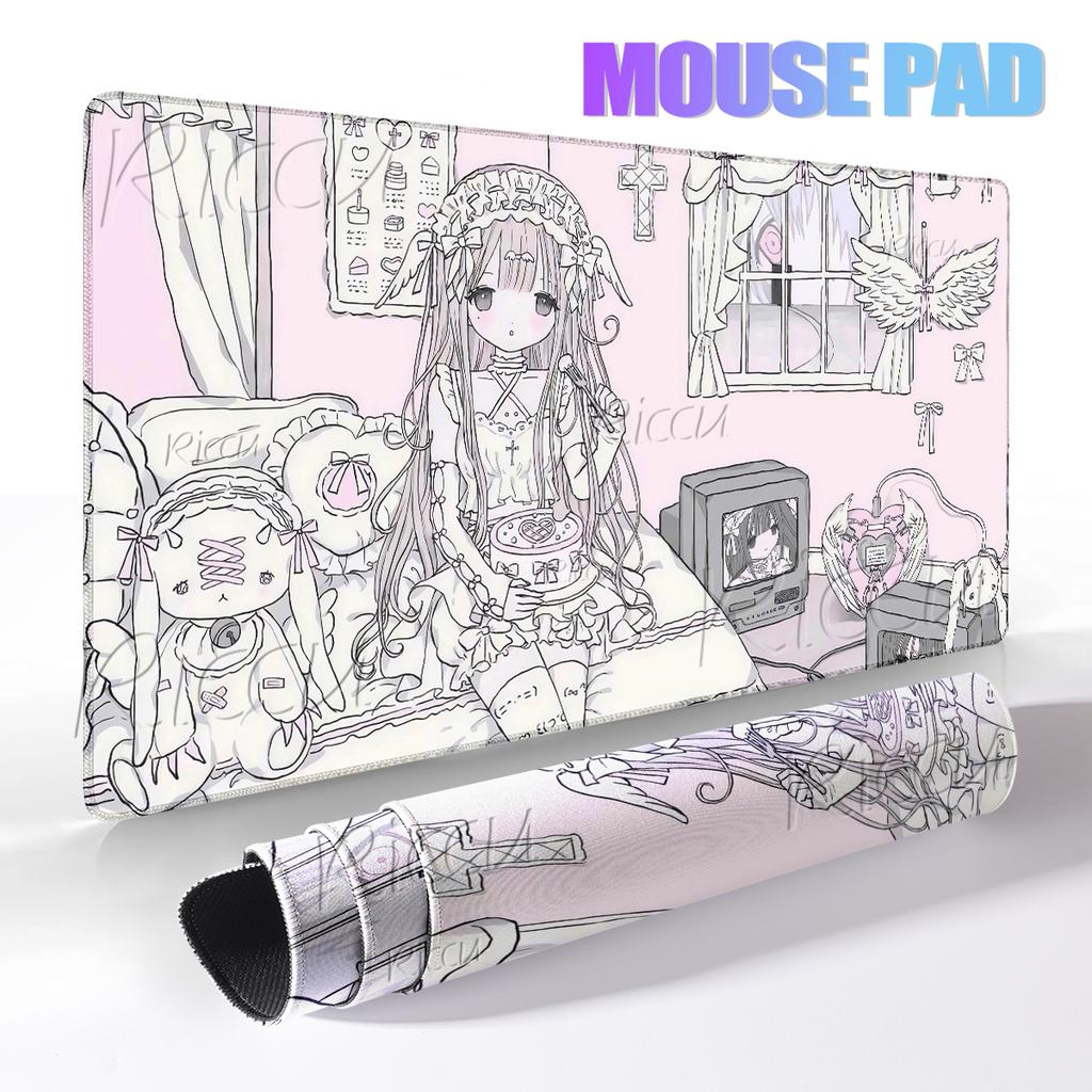 Anime Niedliche Engelsmädchen Mauspads Laptop Gaming Erweiterte Schreibtischunterlage PC Kawaii Gamer Schrank Mauspads XXL Tastaturteppich Rosa Teppich