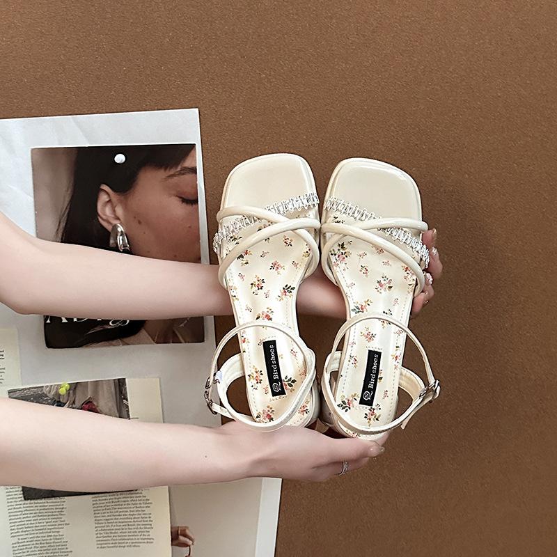 French fairy style bow with high-heeled sandals female 2025 summer new versatile skirt open-toed sandals