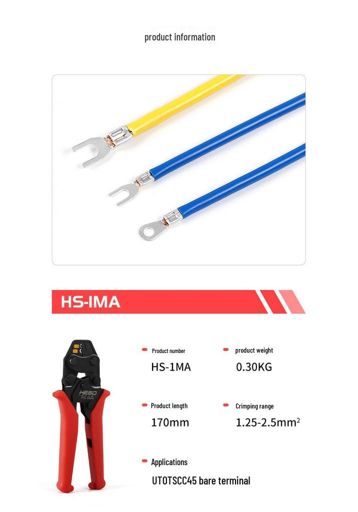 HS-1MA Imitation Shrimp Ratchet Terminal Crimping Pliers for Non-Insulated Terminals