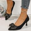 Fashion Elegant Crystal Bowknot Pumps Women 2025 Soft Faux Suede Heel Pumps Woman Fashion Pointed Toe Party High Heels Shoes Female