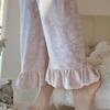 Golden Velvet Lace Trim Pajama Set for Women - Long-Sleeved & Pants, Autumn/Winter Court Style, Luxuriously Comfortable Homewear.
