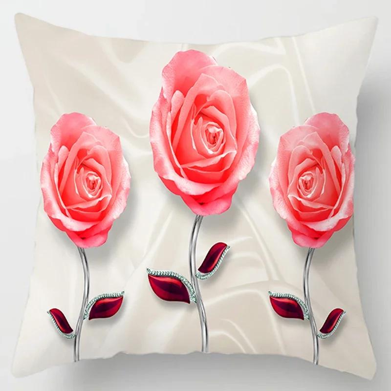 Square Pillow Case, D Printing Flower, Elegant and Fresh, Home Decoration, Living Room Sofa Cushion Cover, Pillow Case