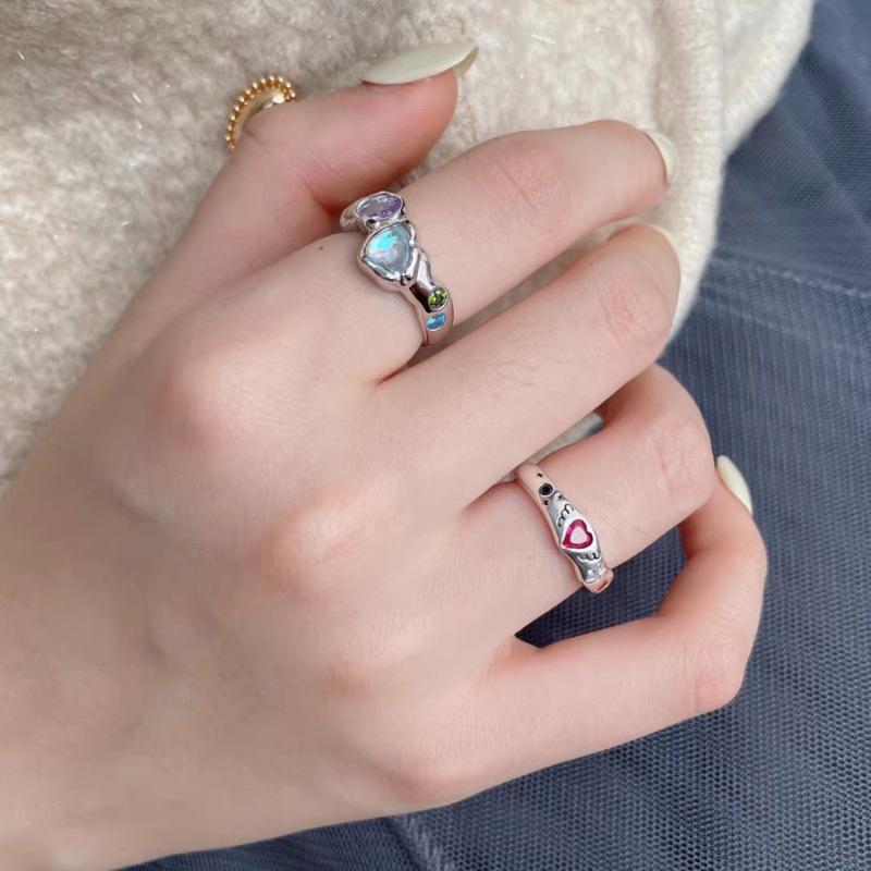 Trendy Adjustable Colorful Heart Zircon Ring for Women - Stackable & Chic