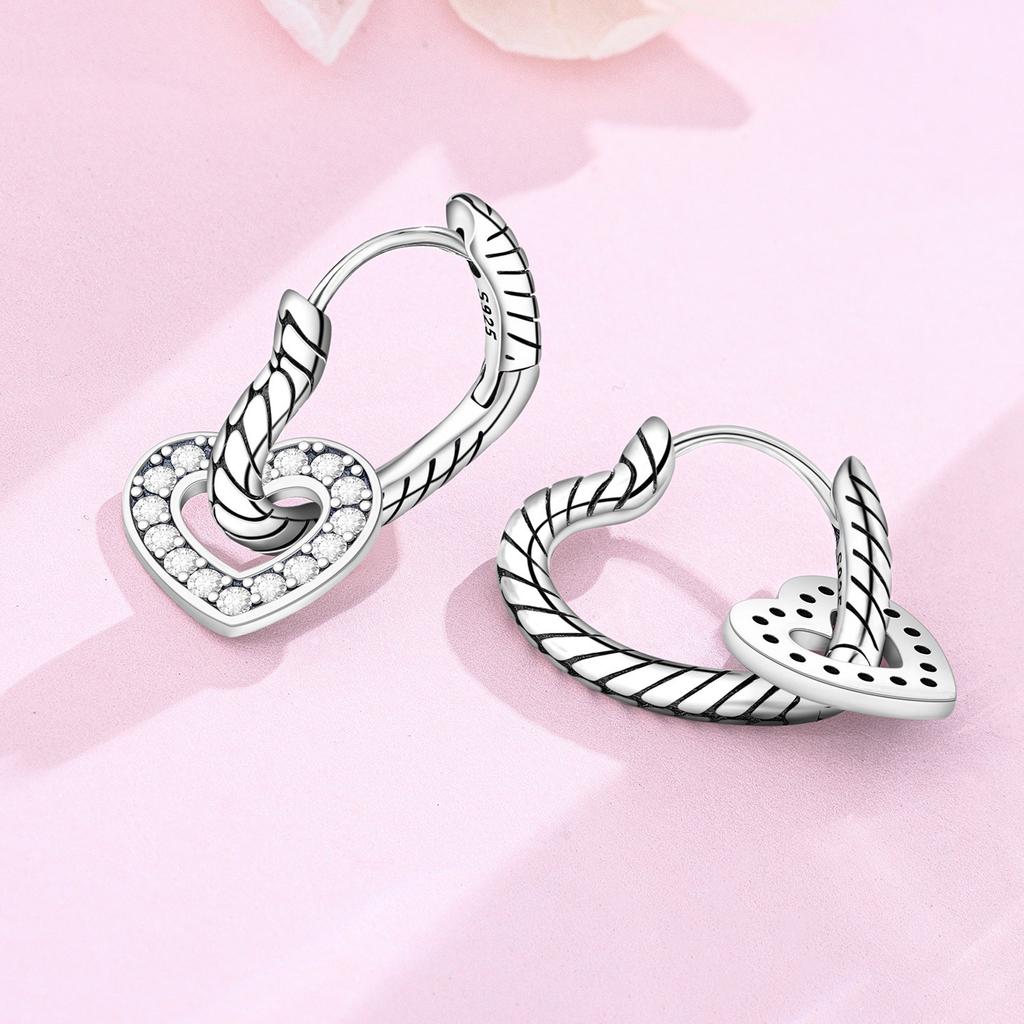 925 Silver Heart Shaped Snake Pattern Drop Earrings Women Earrings Charm Fashion Versatile Party Jewelry Gifts