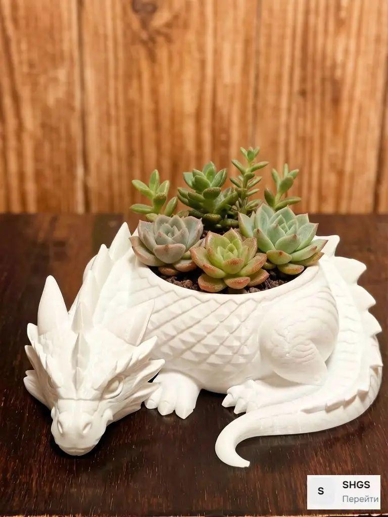 3D Printed Dragon Shaped Succulent Planter Creative Design Decorative Plant Pot Suitable for Indoor Outdoor Use Unique Garden Ornament