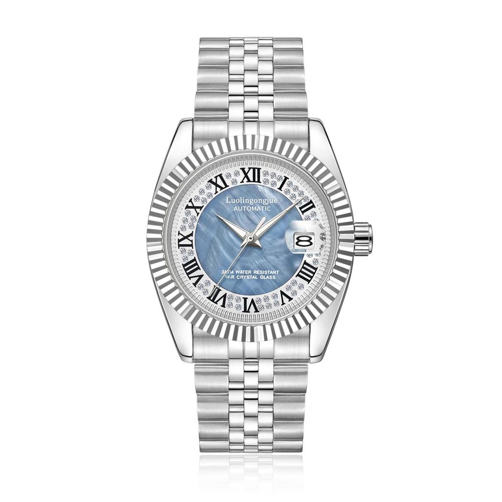 Meteorite Dial Duke of Lorraine 1988 Men's Automatic Mechanical Watch with Skeleton Calendar, Stainless Steel.