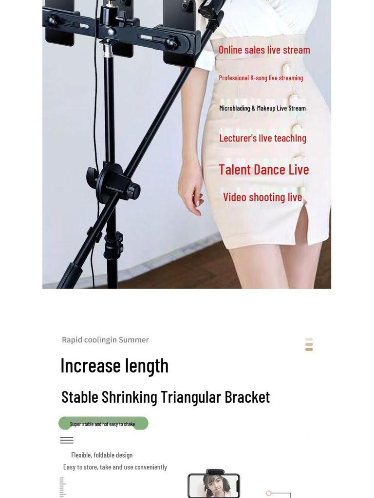 Mobile Live Broadcast Selfie Stick with Integrated Floor Tripod & Fill Light