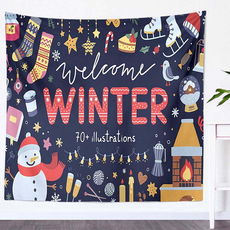 Home Decoration New Year's Eve Party Christmas Print Tapestry Background Suitable for Wall Decor Backdrop Fabric Tapiz Navideño