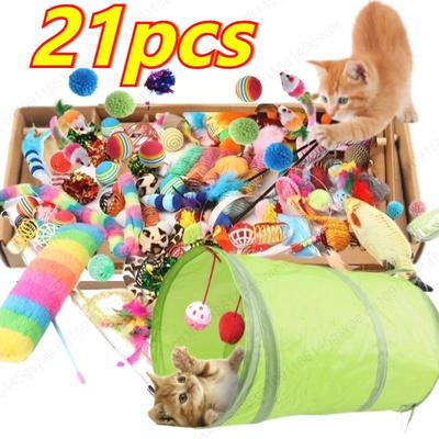 21/14pcs Kitten Toys Variety Pack-Pet Cat Toys Combination Set Cat Toy Funny Cat Stick Sisal Mouse Bell Ball Cat Supplies