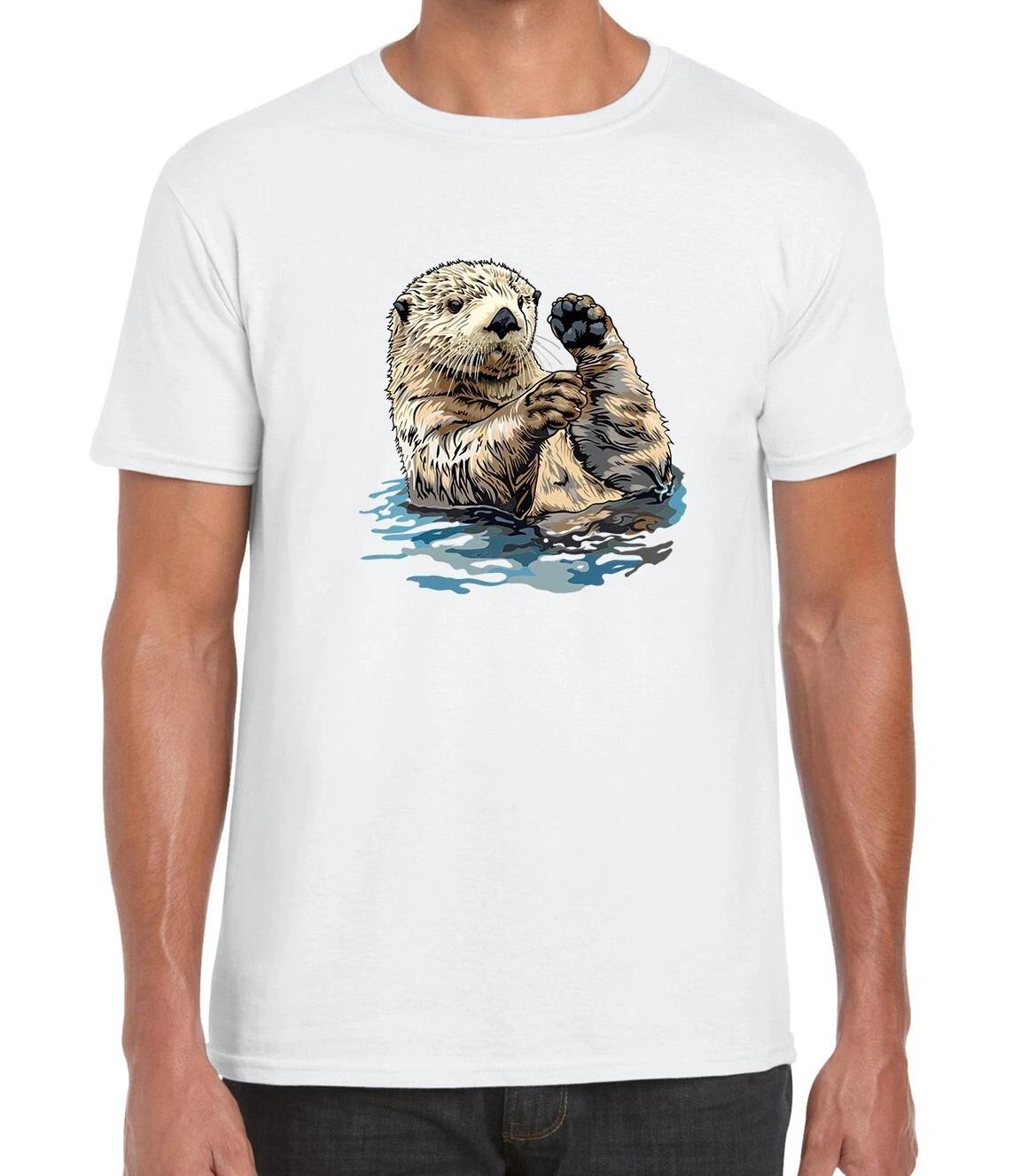 Painted Swimming Otter Printed Cotton  Unisex T-Shirt Top Tee 100