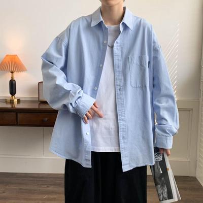 2024 Men's Spring Solid Color Long Sleeve Korean Style Loose Shirt Jacket