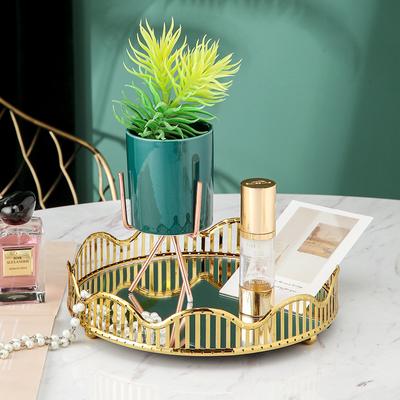 Spiegelglasplatte Goldfarbene Metall-Aufbewahrungsschale Haus Wohnzimmer Luxus-Displayplatte Dekoration Obstschale