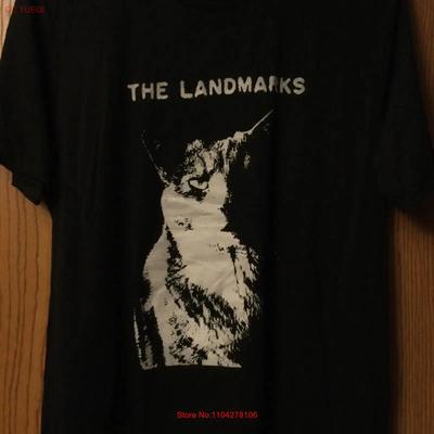 The Landmarks Black T Shirt With Cat Image On Front XL Polyester Blend Vintage Washed Designer Clothes Unisex Soft Versatile