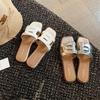 Sheepskin version~ Flat-bottomed slippers women's summer hollowed-out and thin square head, sandals on the beach