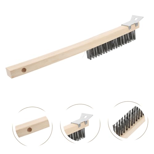 Generic Pizza Oven Brush, Wire Brush with Wooden Handle, Scratch Brush and Scraper In One, Heat-Resistant Cleaning Tool for Pizza Stones, 13.78 Inch