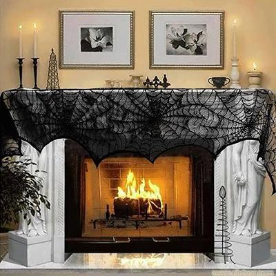 Halloween Decorations Props Black Lace Spiderweb Fireplace Mantle Scarf Cover