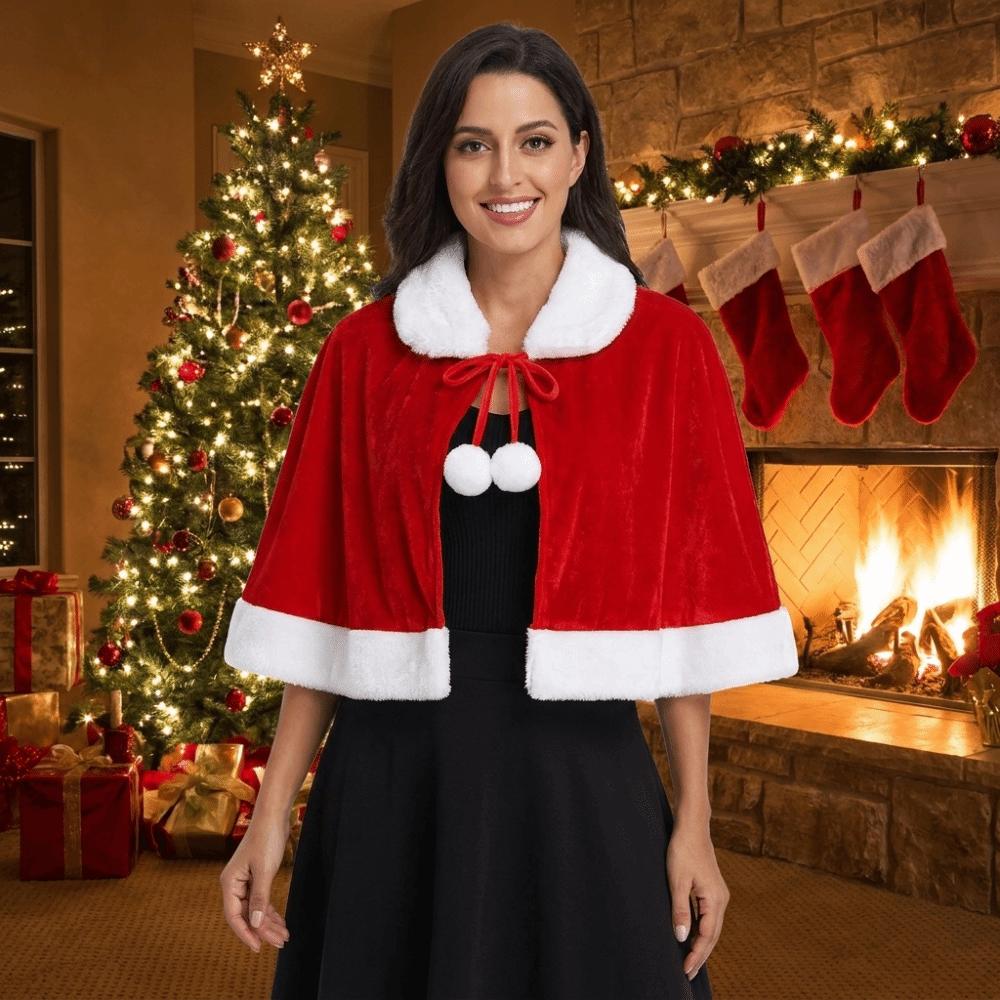 Polyester Women Ponchos Thick Santa Claus Costume Soft Christmas Cloak Party Costumes Dress