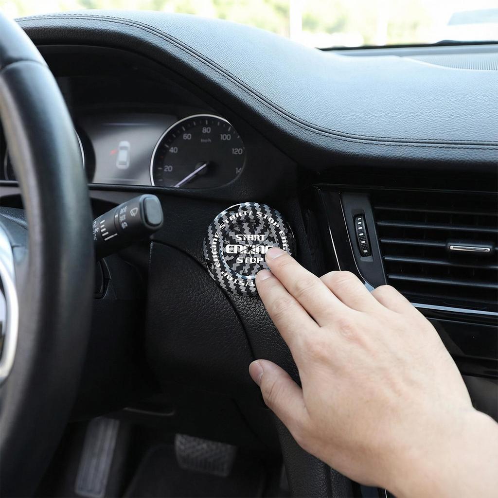 Car Push Start Button Cover Adhesive Carbon Fiber Anti Scratch Start Button Cover for Drivers Enthusiasts Auto Detailers Daily
