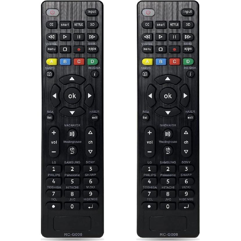 

(Упаковка из 2 шт.) Универсальный пульт дистанционного управления для телевизора LG, Samsung, Sony, Philips, Panasonic, Sharp, Toshiba, TCL, Vizio, Sanyo, Insignia, Hisense