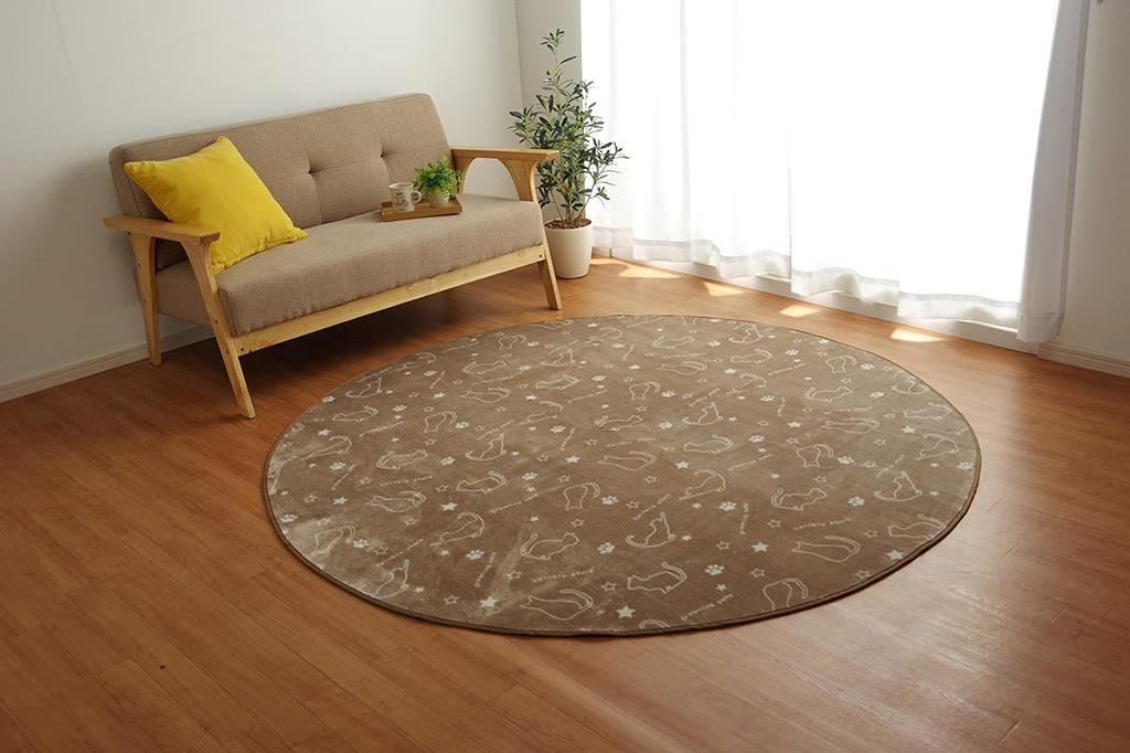 Ikehiko Rug Carpet Mat Round Cat Brown 185cm Round Animal Pattern Hot Carpet Compatible Approx. #9845021
