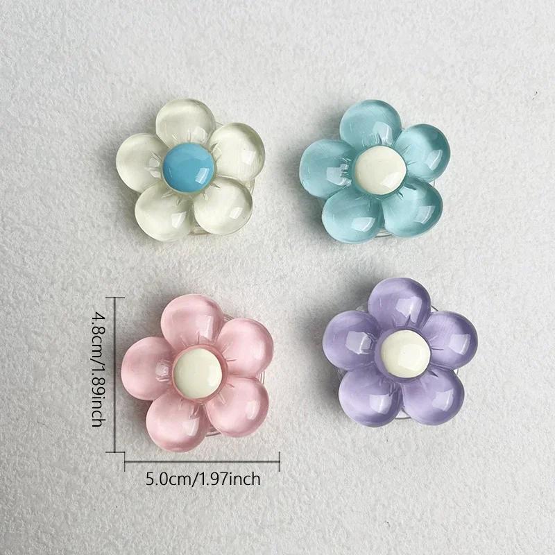 Transparent Resin Candy-Colored Flower Phone Holder Foldable Desktop Stand Cute Floral Retractable Grip for Mobile Devices 1pc