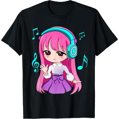 Anime und Musik Mädchen für Teenager Chibi Grafik Anime Mädchen T-Shirt(1)
