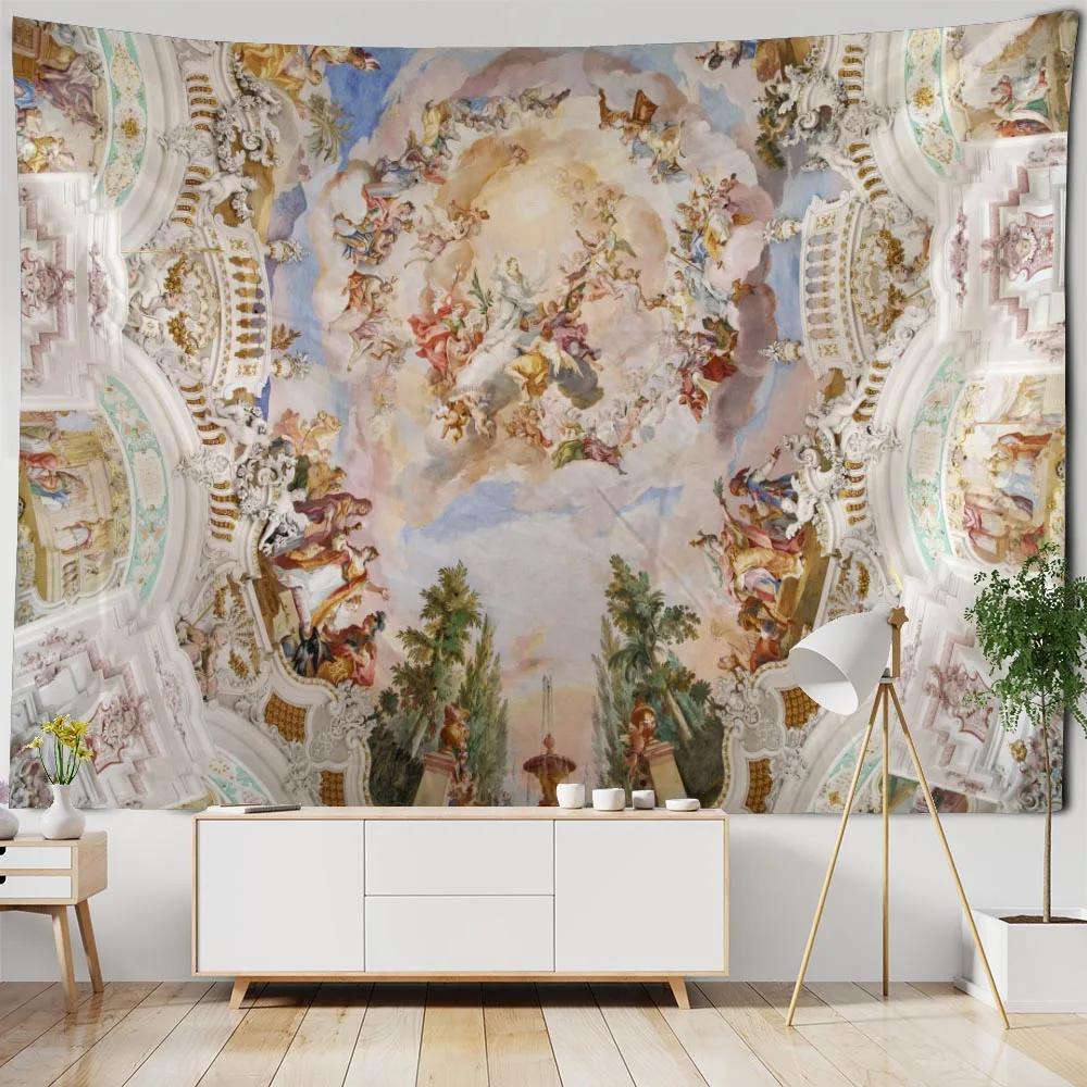 European Style Oil Painting Printed Tapestry Hippie Wall Decoration Bohemian Psychedelic Ceiling Decoration Sofa Sheets