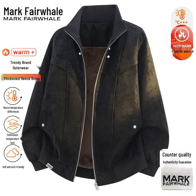 MARK FAIRWHALE Men's Vintage Faux Leather Warm Fleece Jacket