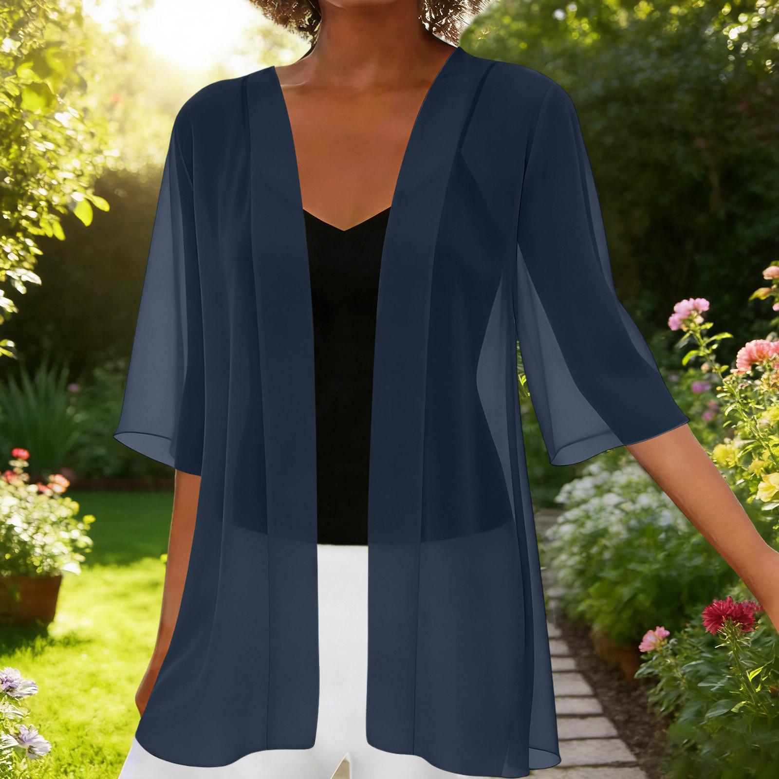 

Women s Chiffon Short Cardigan Lightweight Open Front Cover Up Sun Protection Shawl Casual Outerwear XL Темно-синій
