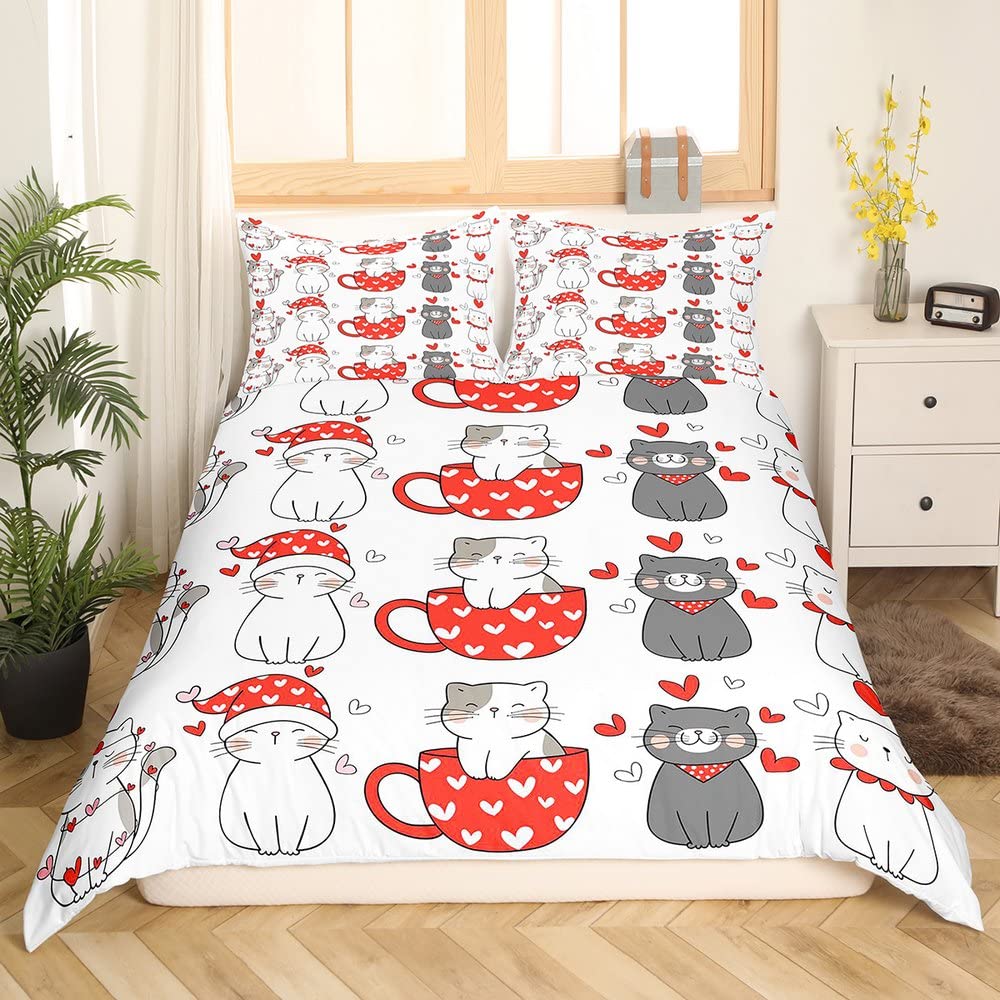 Maneki Duvet Cover Set,Japanese Lucky Cat Duvet Cover Neko Gold Coin Japanese Style Cute Bedding Set Cat Comforter Cover 2/3pcs