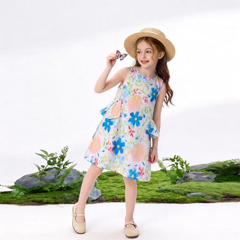 Girls  Floral Lyocell Cotton Silk Strappy Sleeveless Summer Dress 80 cm